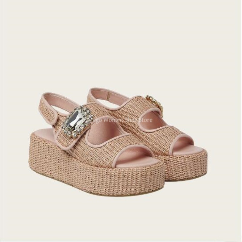Women'S Shoes Hands Free - Sandały damskie z grubej, plecionej konopi,