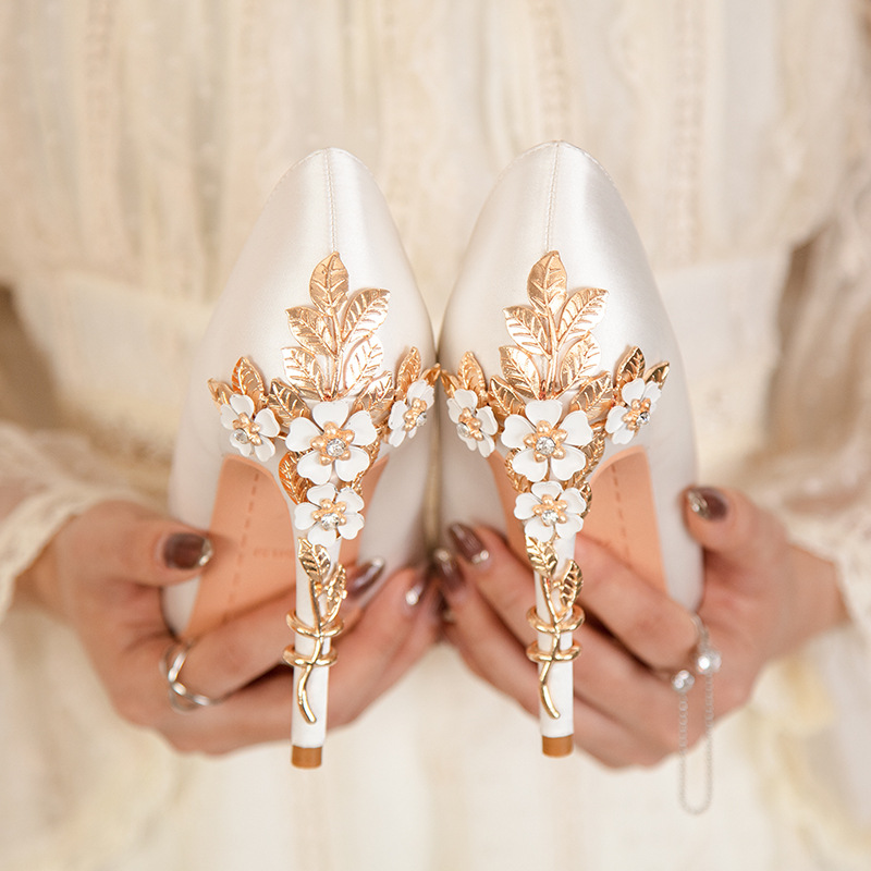 Women Shoes Ysl - Luksusowe metalowe kwiaty na obcasie Kryształowe