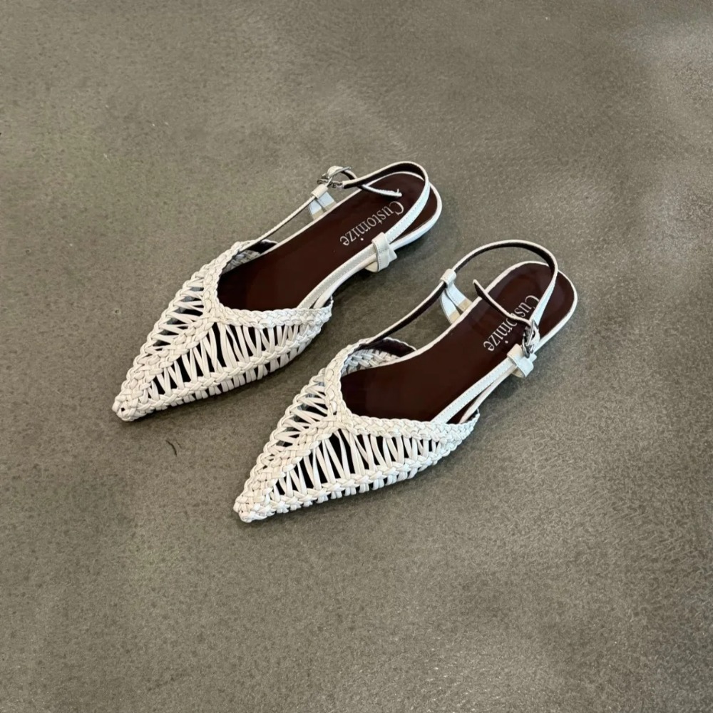 Pointed Toe Flat - Szpiczaste, tkane sandały w stylu rzymskim