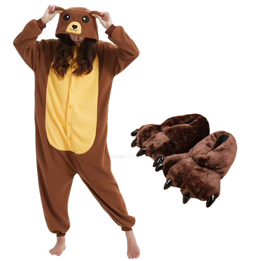 Women Shoes Xxl - Kigurumi dla dorosłych, brązowy niedźwiedź, jednorożec,