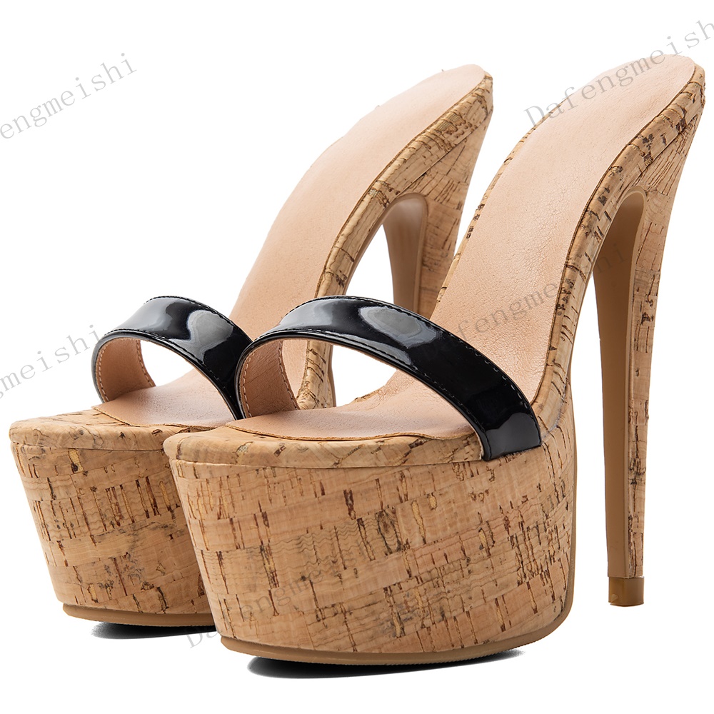 Cork Wedge Sandal - Damskie sandały mule na platformie z