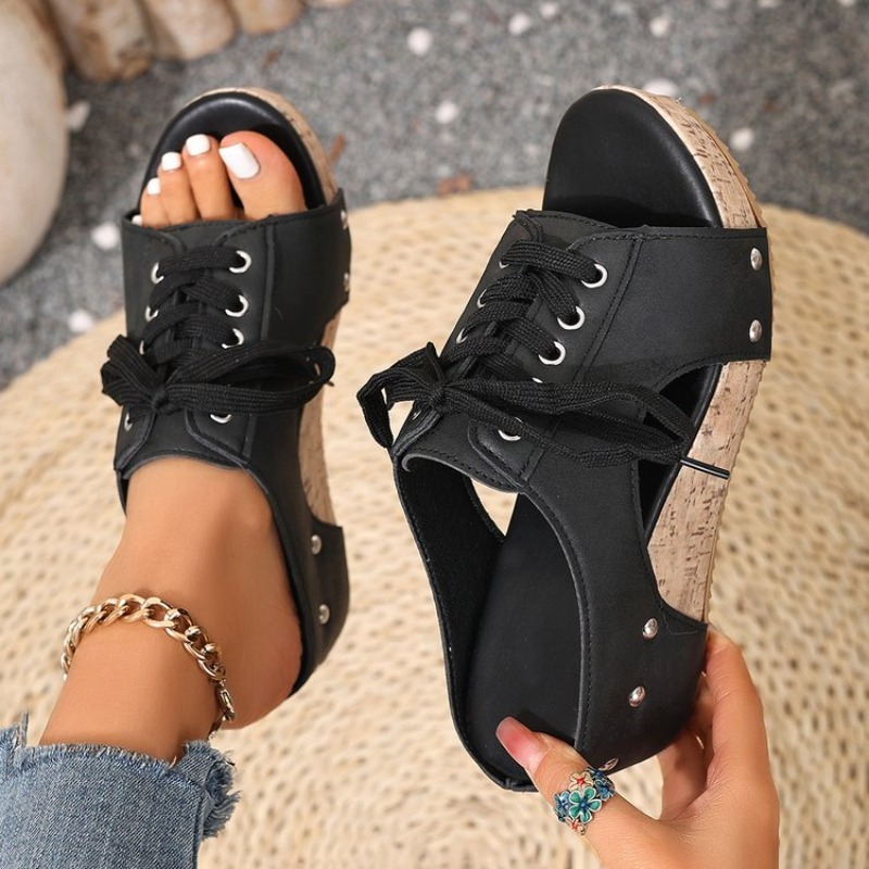 Cork Wedge Sandal - Damskie sandały na koturku z odkrytymi