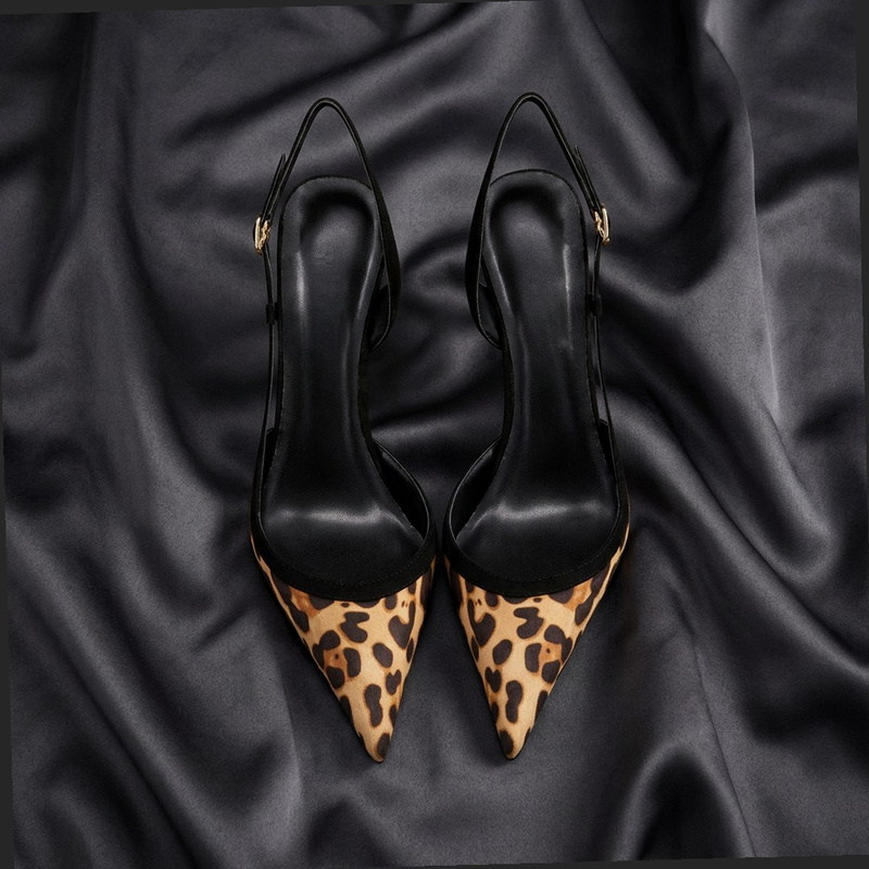 Leopard Print Heels - Yuejinlong # YJ26-802, Czarne zamszowe sandały